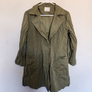 Zara girls olive green trench coat pockets sz 11/12 EUC snap buttons Lightweight